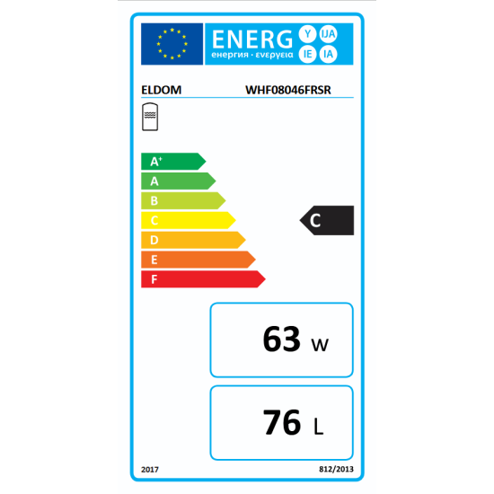 [parent_category] - Обемни - БОЙЛЕР ЕЛДОМ WHF08046FR 80л, хоризонтален, емайлиран, eл. изводи и тръби отдясно, 3kW