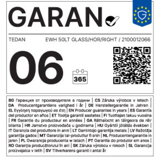 [parent_category] - Обемни - БОЙЛЕР TEDAN STANDARD 50л, хоризонтален, емайлиран, ел. изводи отдясно, тръби отдолу, 3kW