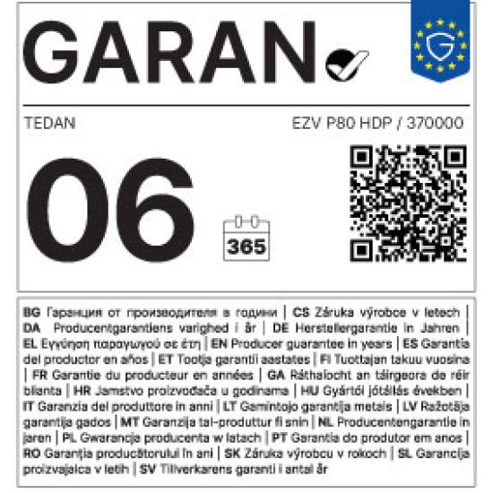 [parent_category] - Обемни - БОЙЛЕР TEDAN CLASSIC 80л, хоризонтален, емайлиран, eл. изводи отдясно, тръби отдолу, 2kW