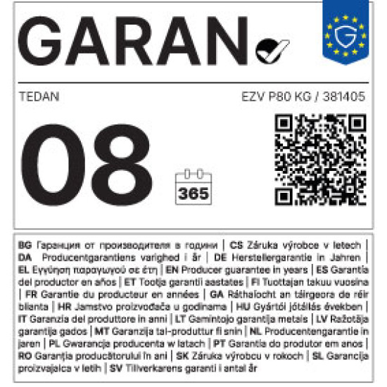 [parent_category] - Обемни - БОЙЛЕР TEDAN CERAMIC 80л, вертикален, емайлиран, сух керамичен нагревател, 2.1kW