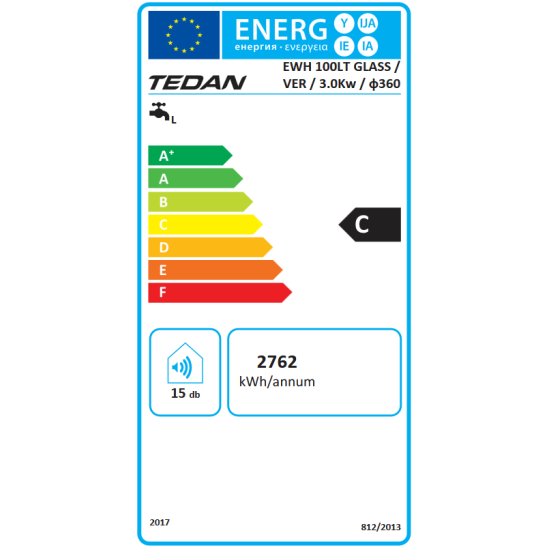 [parent_category] - Обемни - БОЙЛЕР TEDAN SLIM 100л, вертикален, емайлиран, 3kW