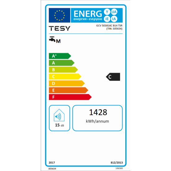 [parent_category] - Обемни - БОЙЛЕР TESY ANTICALC CERAMIC GCV 5038 16C B14 TSR, 50л, вертикален, стъклокерамичен, керамичен нагревател, 1.6kW