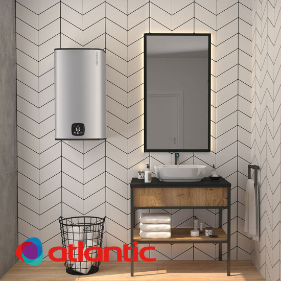 [parent_category] - Обемни - БОЙЛЕР ATLANTIC Steatite CUBE Silver Wi-Fi 100л, вертикален, емайлиран, керамичен нагревател, 2.4kW