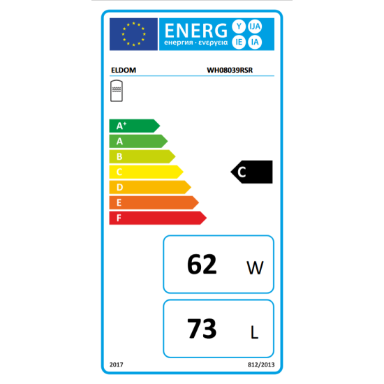[parent_category] - Със серпентина - БОЙЛЕР ЕЛДОМ WHF08039FRSR 80л, хоризонтален, емайлиран,една серпентина, изводи отдясно, ел. отдясно, 2kW