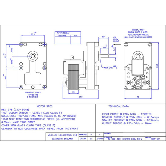 [parent_category] - Мотор редуктори MELLOR - Мотор редуктор Mellor FB1392- 1.26 оборота 17W 26Nm