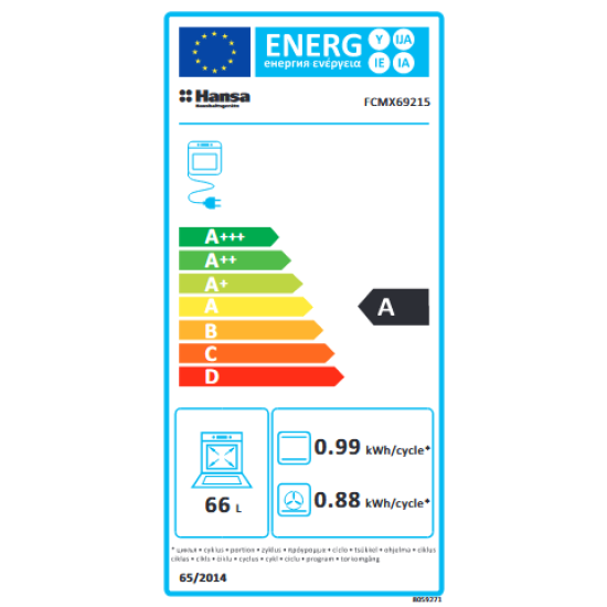 Голяма готварска печка Hansa FCMX 69215, 66л, комбинирана, стъклокерамичен плот